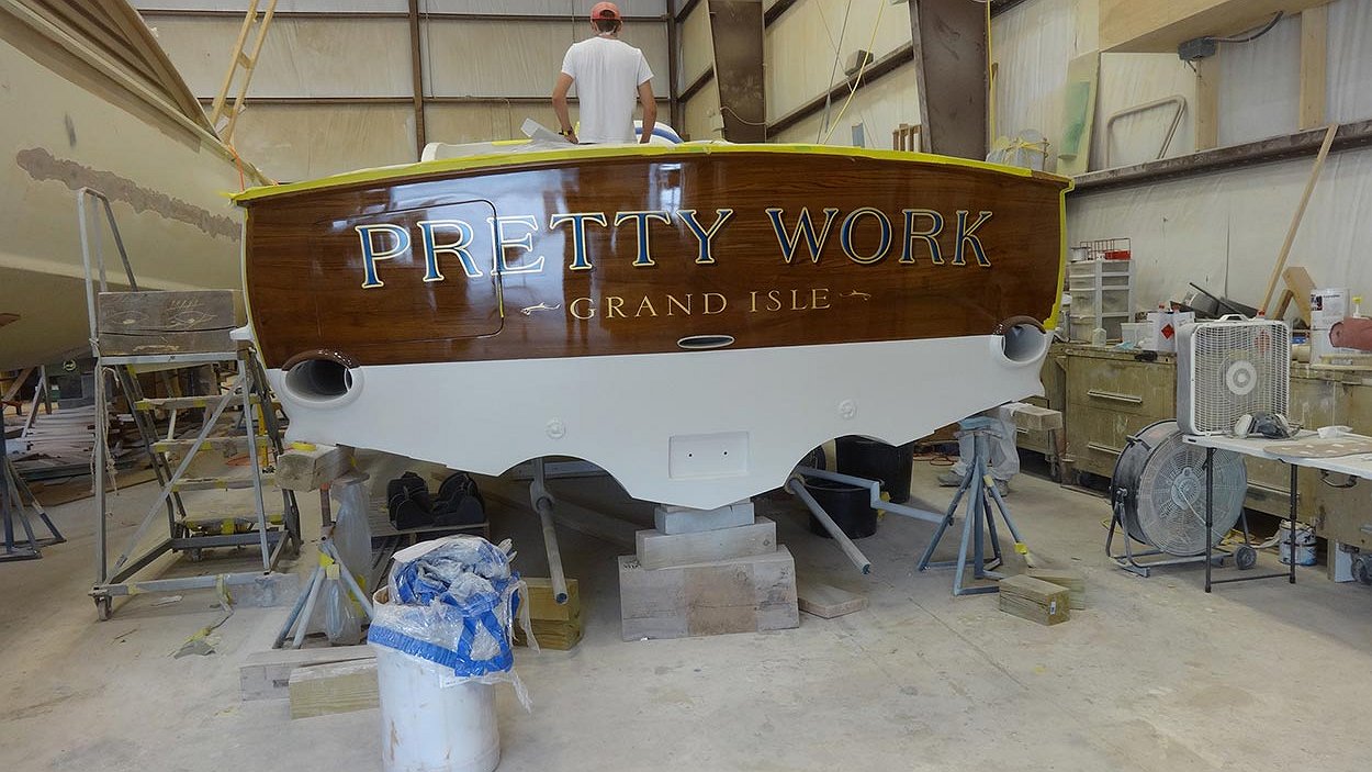 Pretty Work, Grand Isle Boat Transom BOATS TRANSOM ARTWORK PAINTING EVERETT NAUTICAL DESIGNS