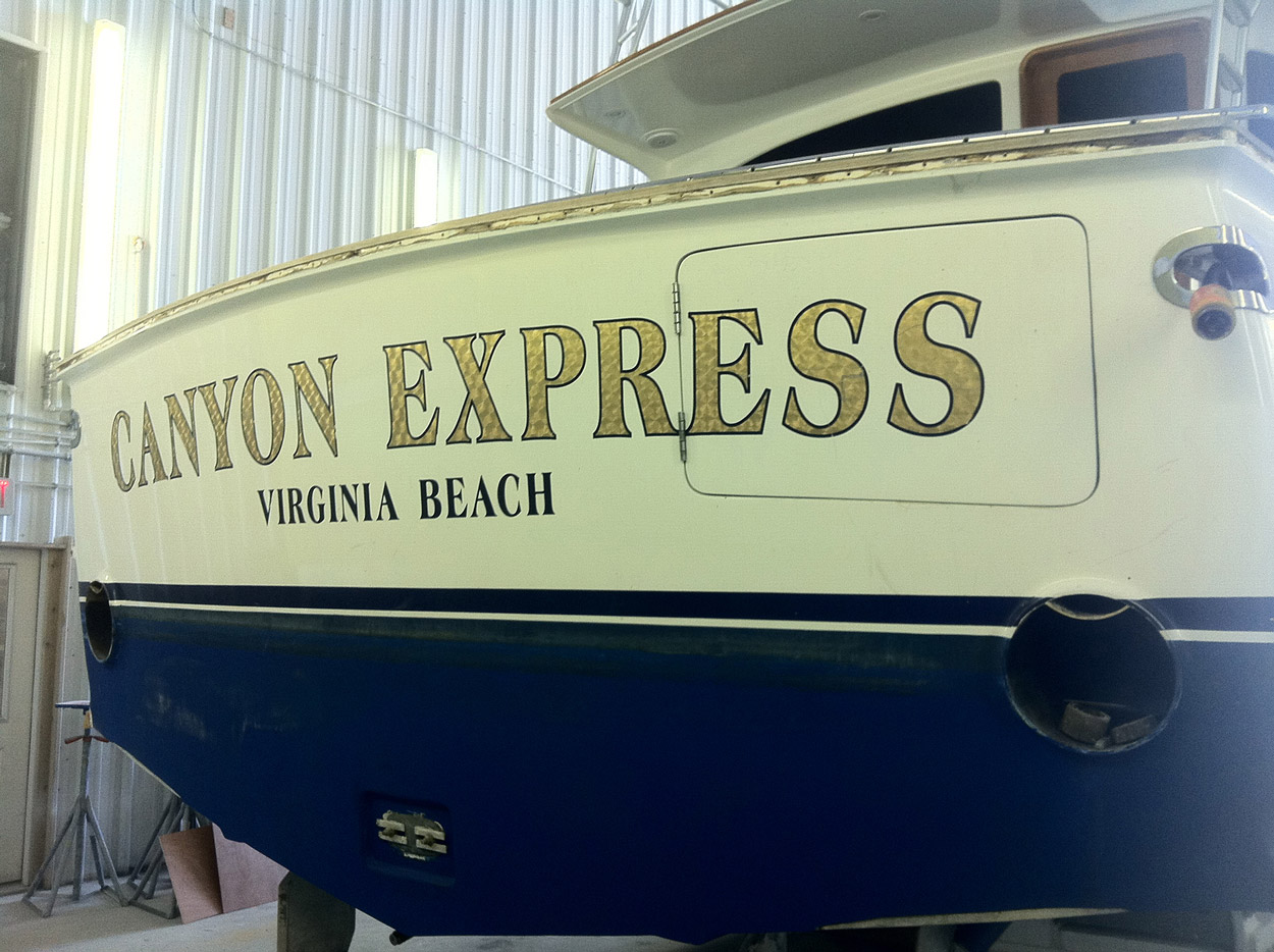 Canyon Express, Virginia Beach Boat Transom BOATS TRANSOM ARTWORK PAINTING EVERETT NAUTICAL